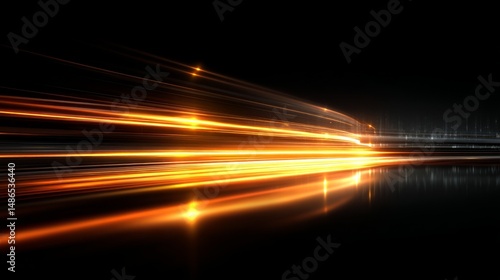 Glowing orange and silver light trails on a dark futuristic abstract background.