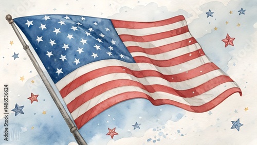 A Watercolor Flag Fourth Of July Illustration