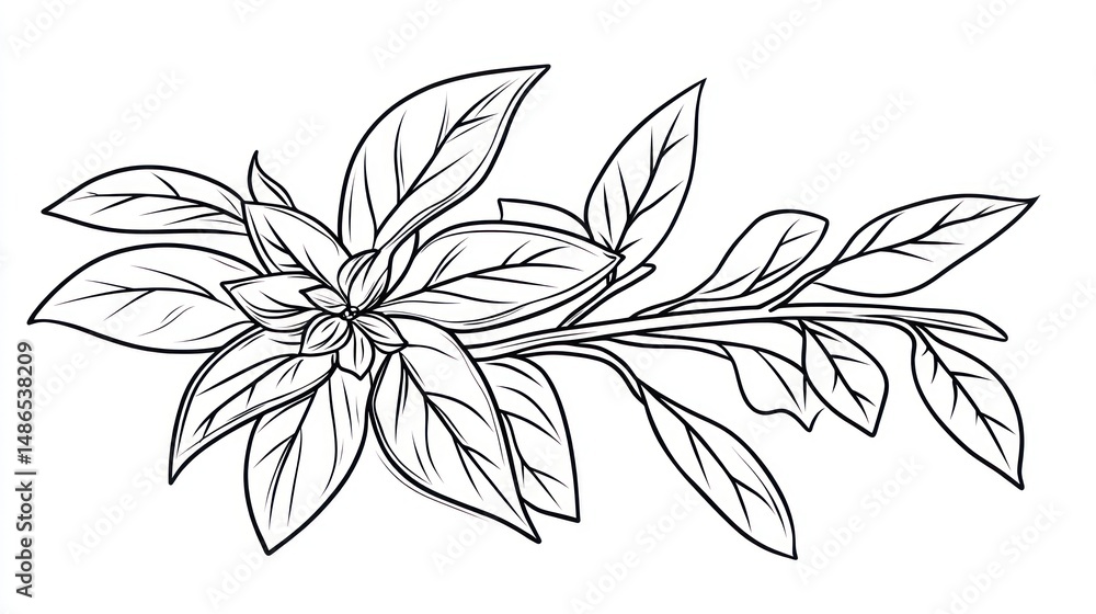 Fototapeta premium Basil leaves graphic design illustration