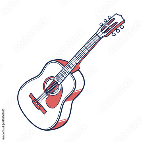 Guitars vector art illustration. Electric and acoustic, bass, Cartoon music instrument, rock jazz guitar silhouette, music band guitars set of different colors vector.