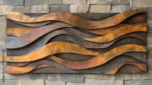Abstract wave wall art bronze and brown textured metal panel design