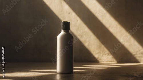 Silver bottle product packaging mockup sunlight shadow minimalist design