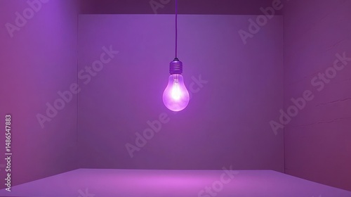 Illuminated light bulb in purple room minimalist design