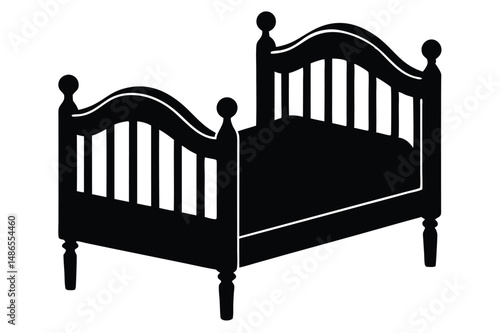 Silhouette illustration of a charming bed with a classic, carved headboard design