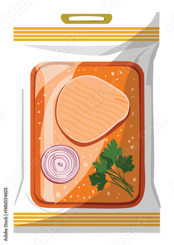 Vacuum Pack Sliced Meat and Spices - Vector Illustration