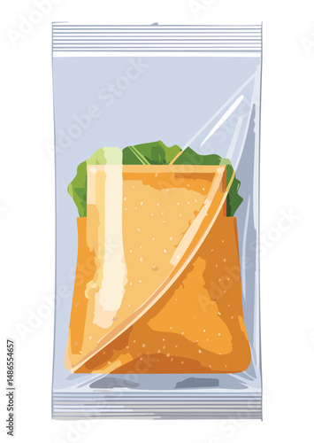 Food Vacuum Bag Cheese and Greens - Vector Illustration