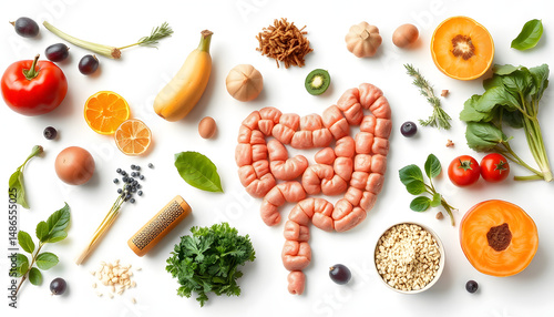 Nourishing meals for optimal digestive wellness on a clean white backdrop, collage style. with white shades