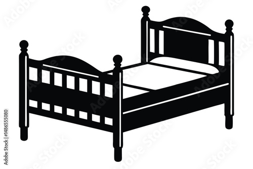 Black Silhouette Illustration of a Classic FourPoster Bed with Mattress Detail