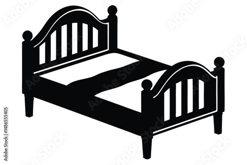 Classic Wooden Bed Silhouette with Headboard and Footboard Design Element Interior