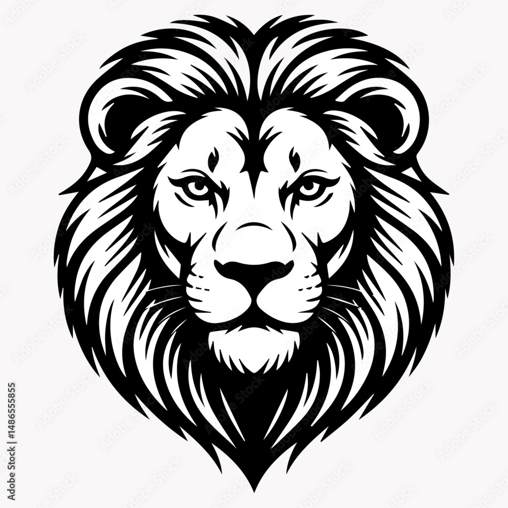 Obraz premium Fierce Lion Head Illustration – Black and White