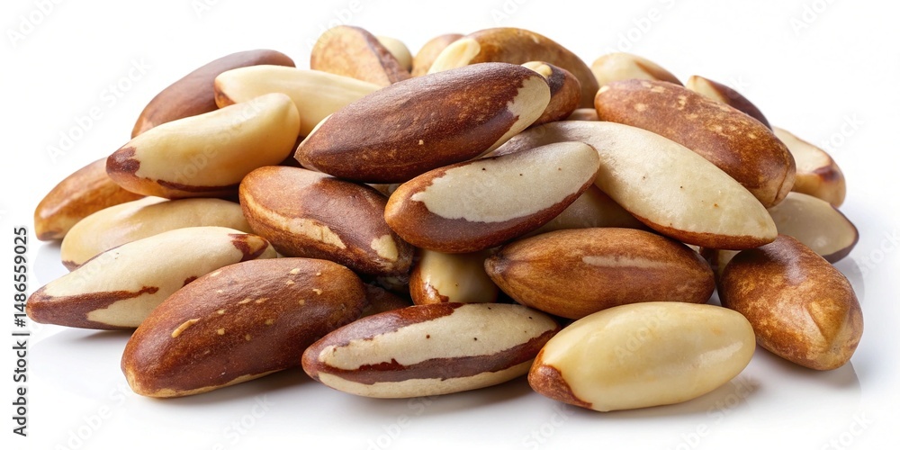 Obraz premium Pile of Brazil Nuts on White Background, Closeup Studio Shot