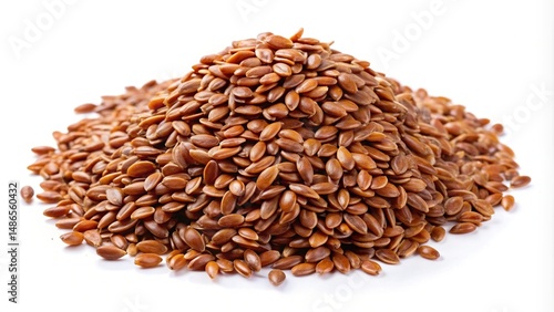 Pile of flax seeds on a white background nutritional supplement ingredient