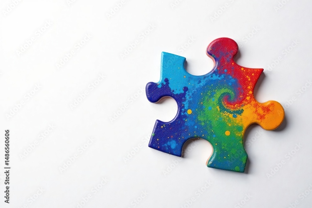 Obraz premium A single jigsaw puzzle piece isolated on white background Perfect for concepts of connection, completion, and problem solving , jigsaw, teamwork