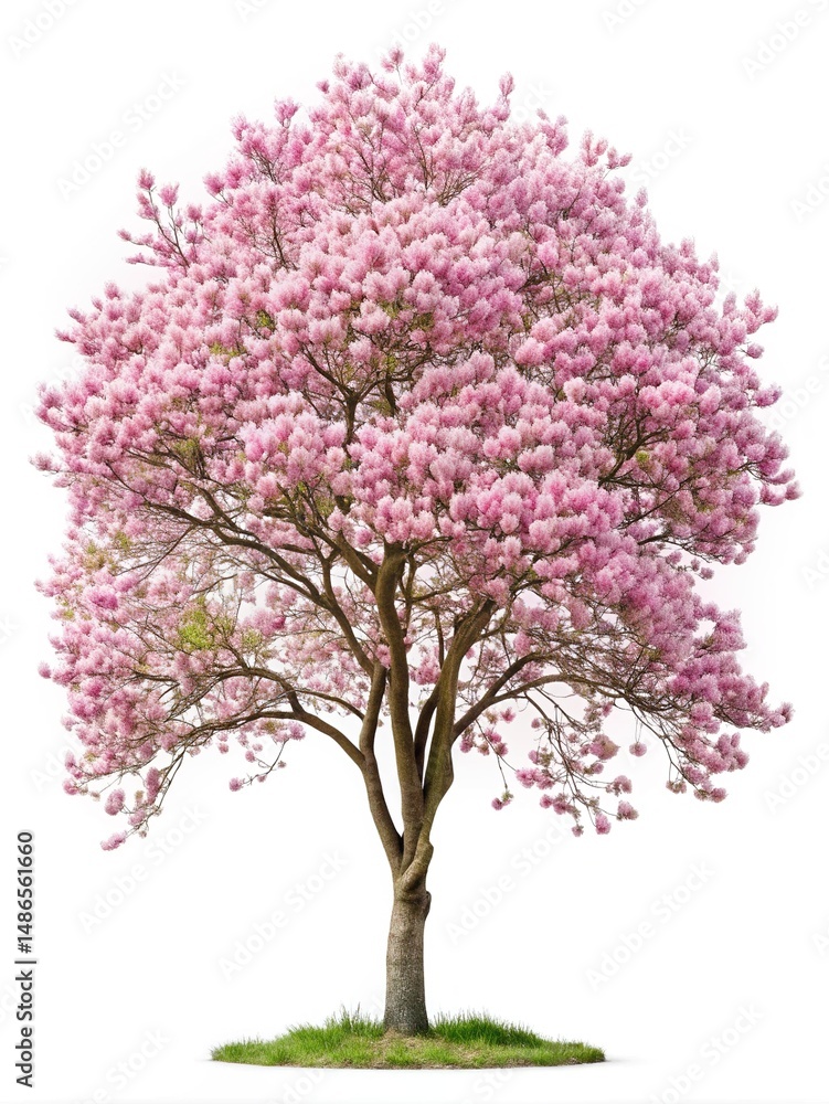 Fototapeta premium Piękne drzewo Tabebuia Rosea w pełnym rozkwicie z różowymi kwiatami, stojące wysoko