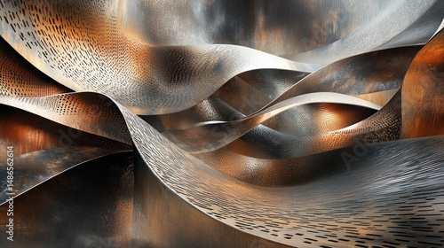 Abstract metallic wave background copper and gray textures modern design industrial style