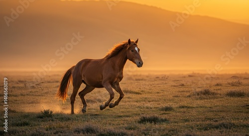 Wild horse running across a plain
