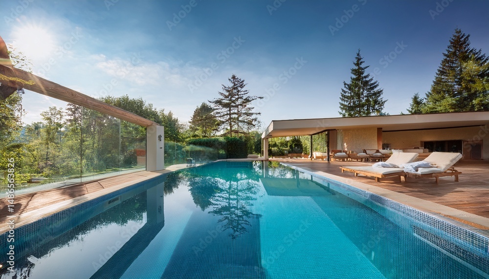 Fototapeta premium indoor pool view of luxury home interior with elegant and modern swimming pool
