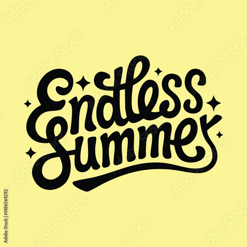 Bold Endless Summer Typography with Sparkling Stars in Black Ink