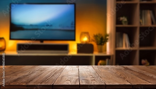 table and tv on the blurred background