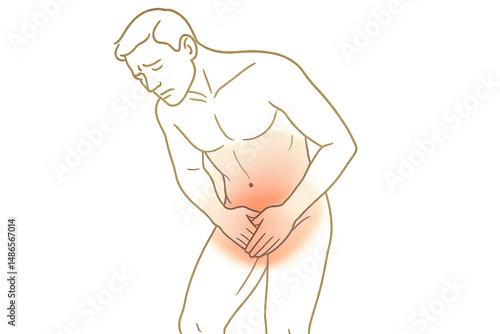 Discomfort conveys information about pelvic pain in men using red highlighting on a male silhouette , health awareness and graphic design improves patient engagement in education