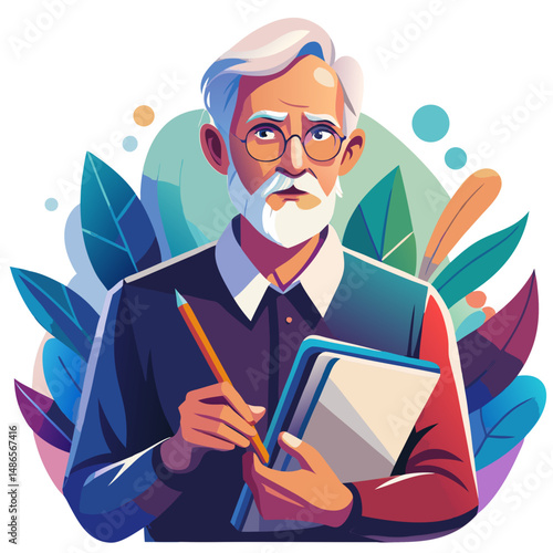 Senior man with notebook and pen - wise elderly man intently writing in notebook, warm lamplight accentuating life's wrinkles on his thoughtful face.