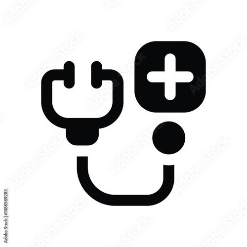 stethoscope glyph icon. Strong and solid vector icon for websites, mobile interfaces, presentations, and visual branding. High quality and easy to edit.