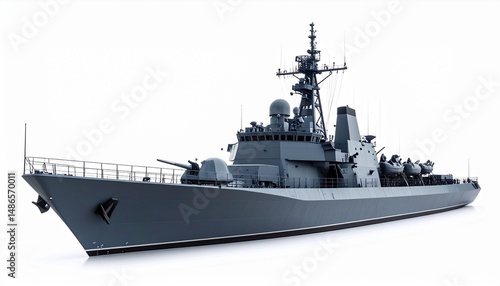 Side View Mockup of a Naval Destroyer Ship on White Background