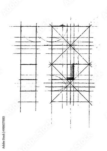 Mehrfach kopierte alte technische Skizze - verschwommene Linien durch überlagerte Kopierfehler als Beispiel für CAD-Vorläufer