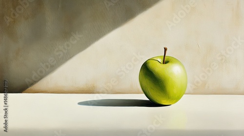 Green apple still life sunlight shadow textured background