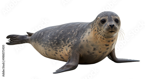 Schilderij op canvas Isolated Harbor Seal Posing on White Backdrop