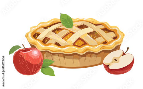 Apple Pie with Lattice Crust Top - Vector Illustration