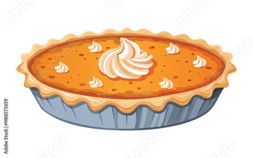 Creamy Pumpkin Pie Decorated - Vector Illustration