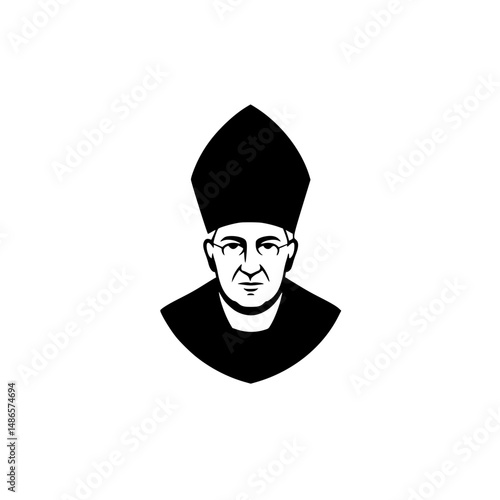Religious figure in clerical attire, pope in papal tiara or mitre hat. Faith and spiritual figures. Vector icon illustration