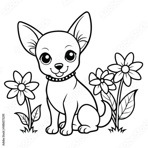 Cute Chihuahua Coloring Page: Free Printable Dog & Flowers Coloring Page