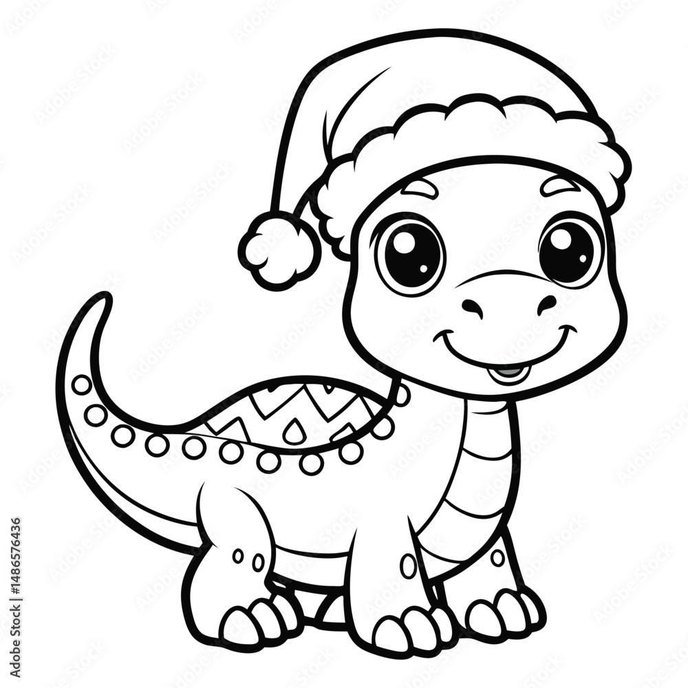 Naklejka premium Adorable Christmas Dino Coloring Page