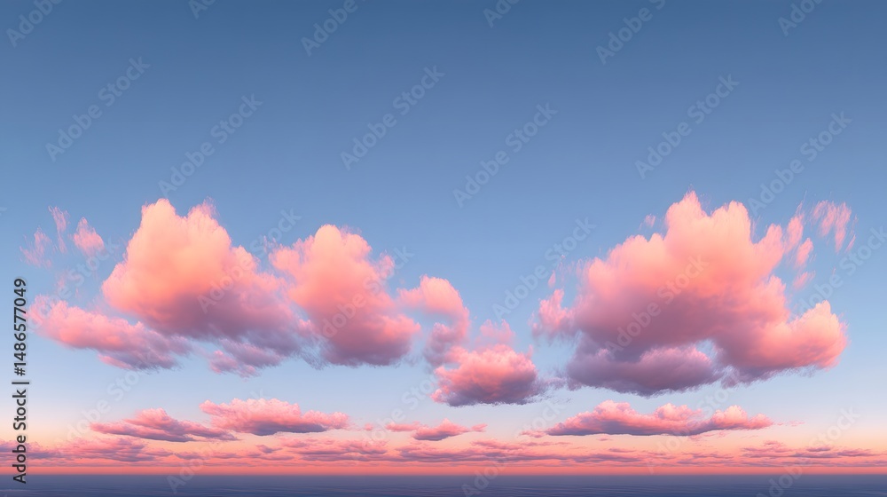 Obraz premium Pink Sunset Cloudscape Panorama, Soft Pastel Sky