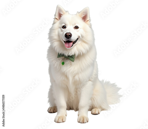 A fluffy white dog sitting and looking at the camera