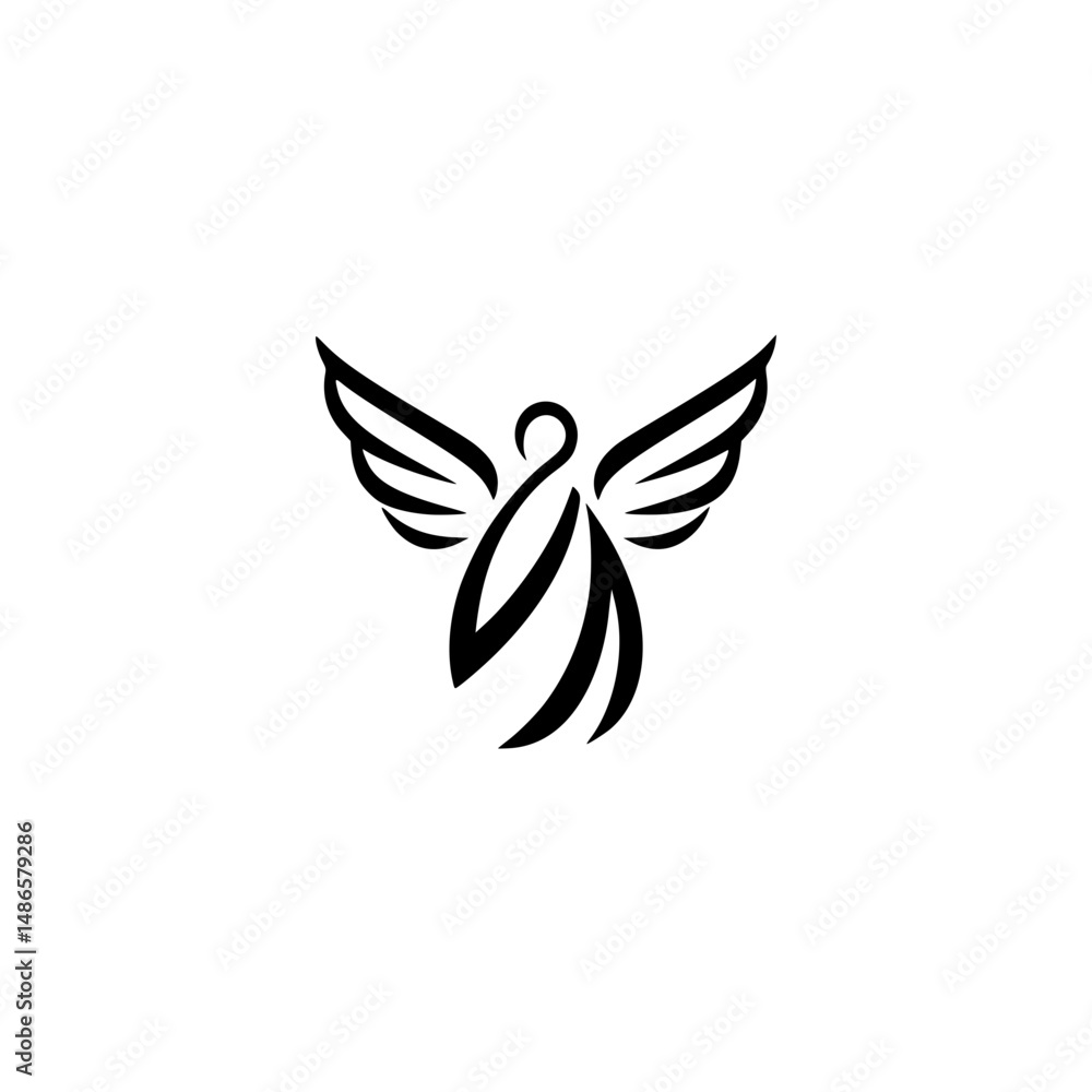 Angelic silhouette symbol with wings representing protection and faith. Vector icon for religious holidays, Easter and Christmas creative icon Angelic silhouette symbol with wings representing protection and faith. Vector icon for religious holidays, Easter and Christmas creative icon