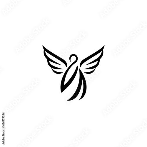 Angelic silhouette symbol with wings representing protection and faith. Vector icon for religious holidays, Easter and Christmas creative icon