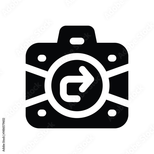rotate camera glyph icon. Strong and solid vector icon for websites, mobile interfaces, presentations, and visual branding. High quality and easy to edit.