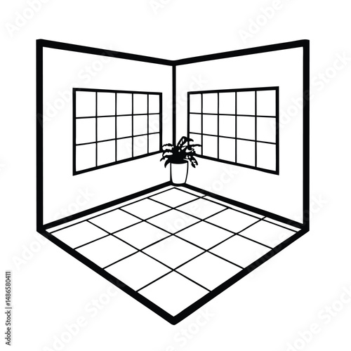 Corner Room Design: Tile Floor & Panel Walls Coloring Page