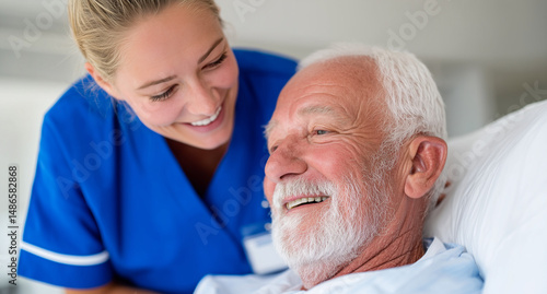 Caring Nurse Providing Comfort to Elderly Male Patient in a Medical Setting