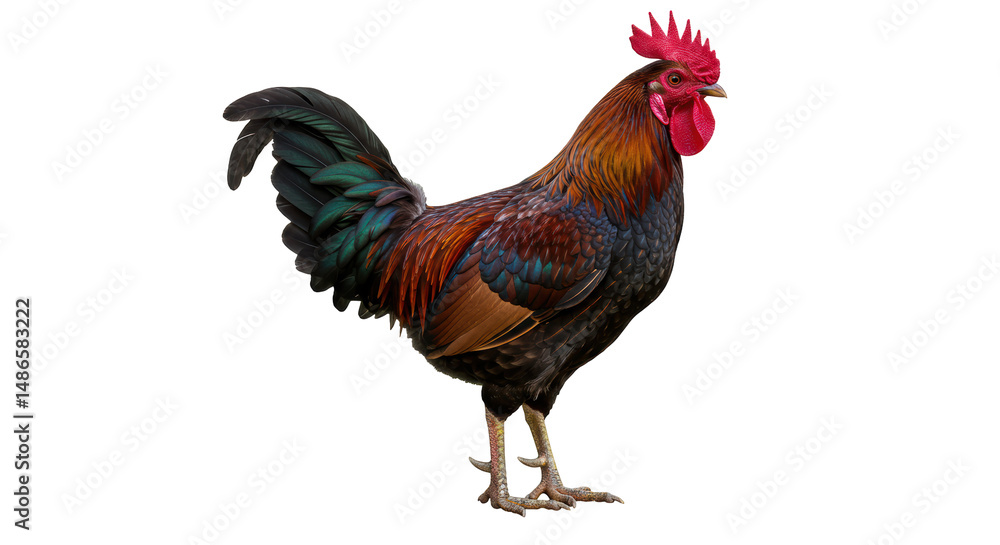 Fototapeta premium Isolated Colorful Rooster with Detailed Feathers