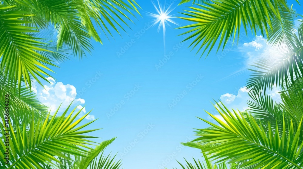 Naklejka premium Bright Sunny Day Tropical Palm Leaves Background