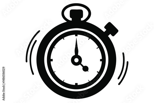 Black stopwatch icon with moving lines shows time elapsing swiftly on a white background