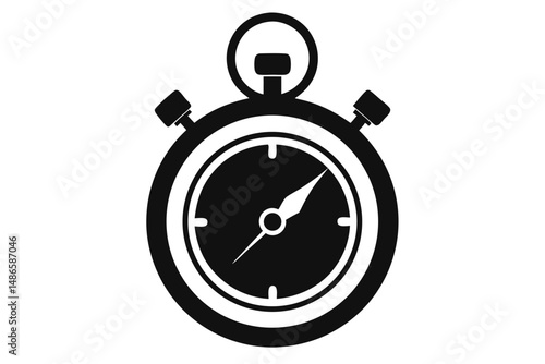 A black stopwatch with a white outline features short and long arrowheads