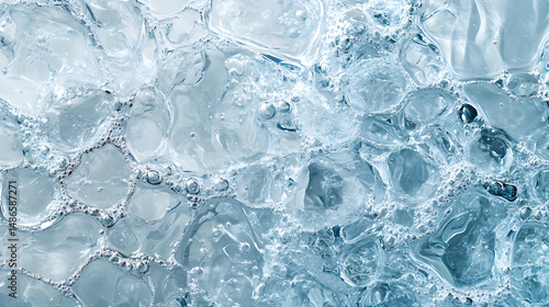 transparent water bubbles on a light blue background