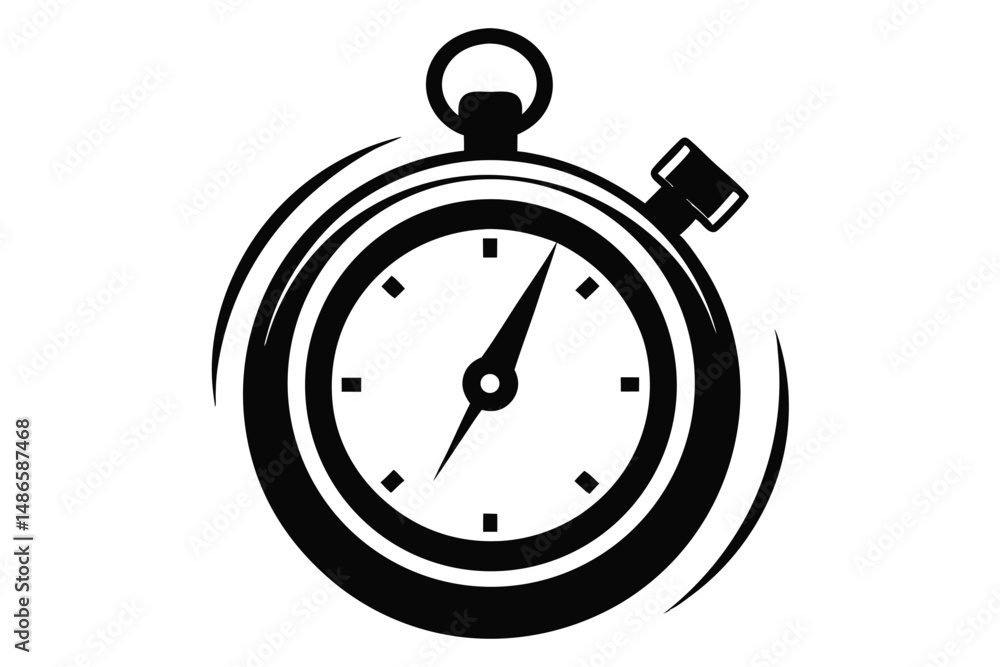 A classic black stopwatch with stylized motion lines indicates speed and precise timing A classic black stopwatch with stylized motion lines indicates speed and precise timing