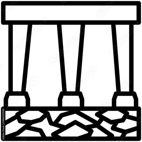 Abutment mini illustration black outline icon, use for civil engineering, industry, construction, UI, UX kit, app and web development, digital or print.