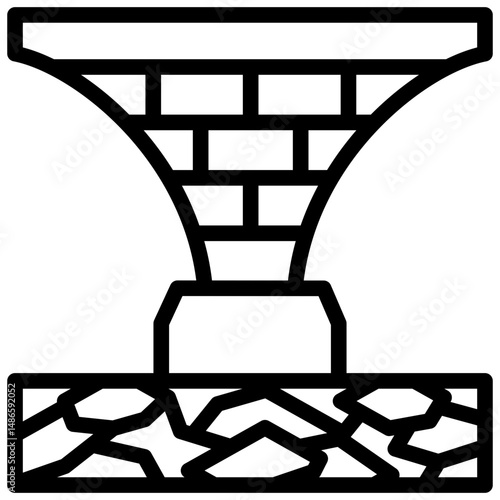 Abutment Wall mini illustration black outline icon, use for civil engineering, industry, construction, UI, UX kit, app and web development, digital or print.